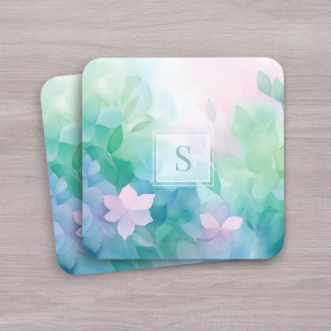 Pastel Watercolor Floral Monogram Coasters Getränkeuntersetzer (Von Creator hochgeladen)