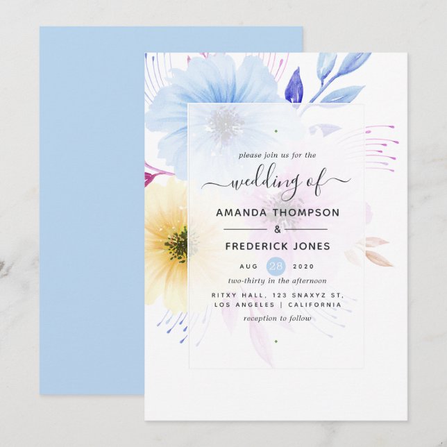 Pastel Watercolor Floral Wedding Einladung (Vorne/Hinten)