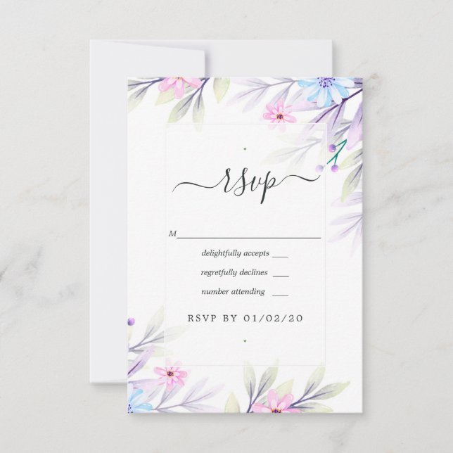 Pastel Watercolor Floral Wedding RSVP Karte (Vorderseite)