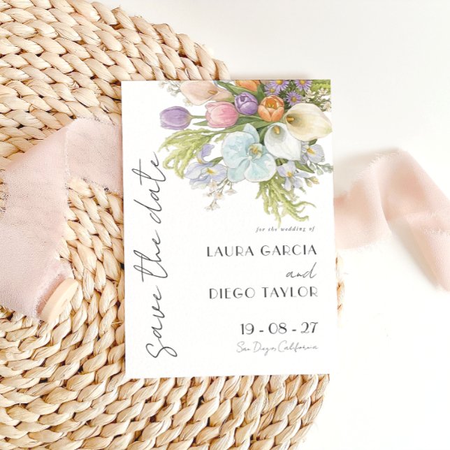 Pastel Watercolor Floral Wedding Save The Date (Von Creator hochgeladen)