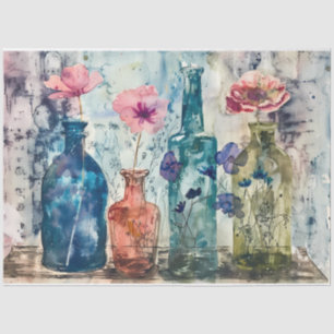 Pastel Watercolor Florals in Flaschen Decoupage Seidenpapier