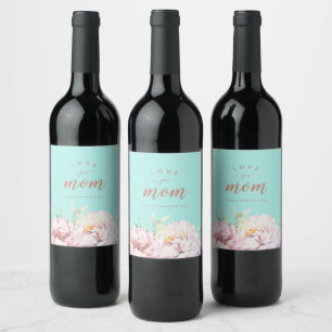 Pastel Watercolor Florals Liebe Sie Mama Wein La Weinetikett