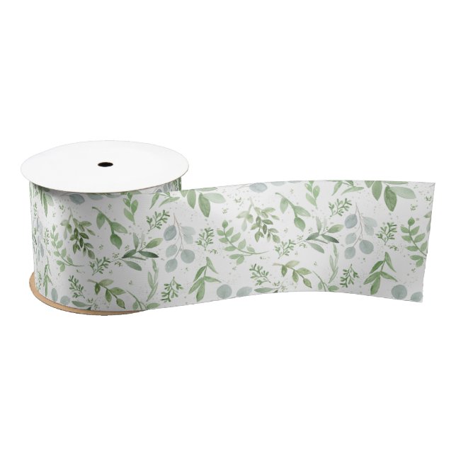 Pastel Watercolor Greenery Eukalyptus Pattern Satinband (Spule)