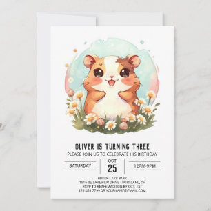 Pastel Watercolor Hamster Geburtstag Einladung