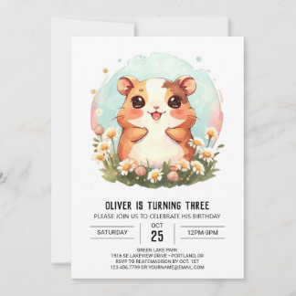 Pastel Watercolor Hamster Geburtstag Einladung