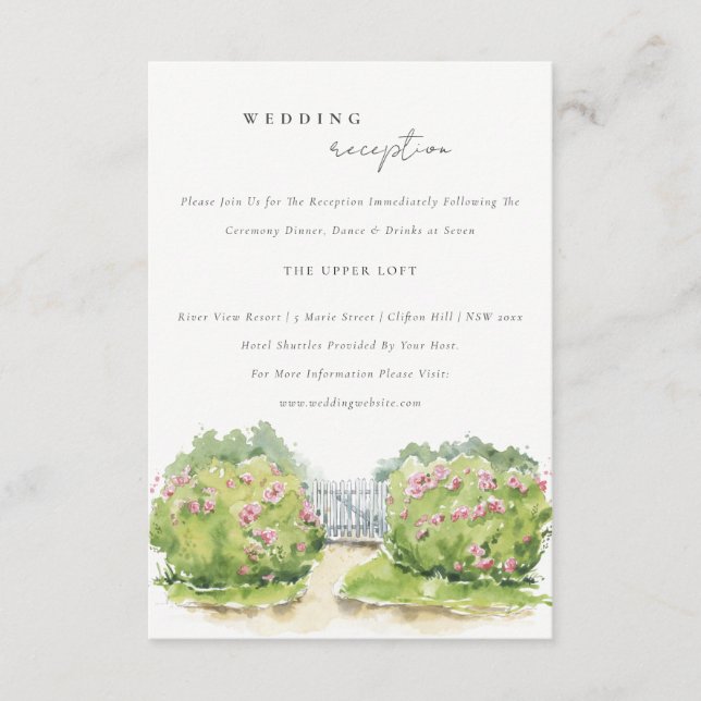 Pastel Watercolor Hütte Garden Wedding Empfang Begleitkarte (Vorderseite)