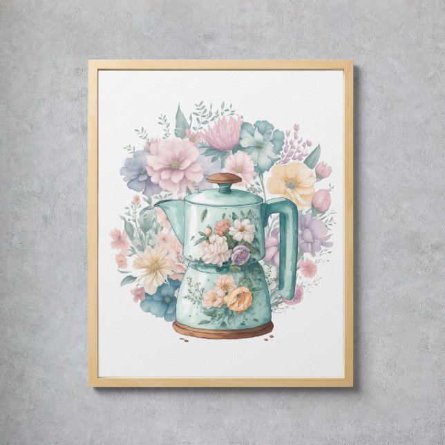 Pastel Watercolor Kaffeemaschine Küche Poster (Pastel Watercolor Coffee Maker Kitchen Poster
)