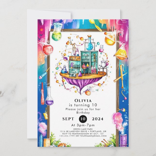 Pastel Watercolor Labrador Scientist zum Geburtsta Einladung (Vorderseite)