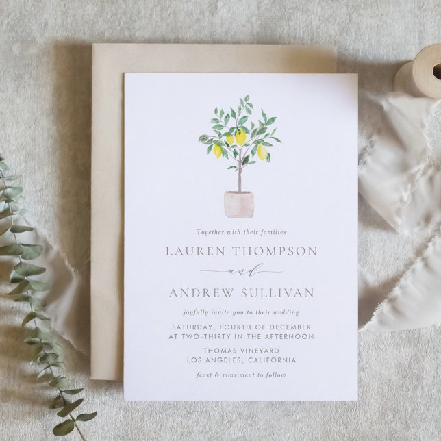 Pastel Watercolor Lemon Tree Summer Wedding Einladung (Pastel Watercolor Lemon Tree Summer Wedding Invitation)