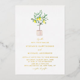 Pastel Watercolor Lemon Tree Summer Wedding Folieneinladung