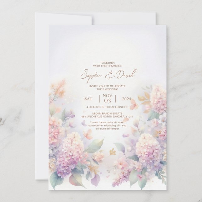 Pastel Watercolor lilac Wedding Einladung (Vorderseite)