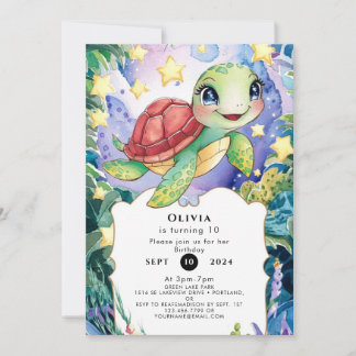 Pastel Watercolor Magische Schildkröte Geburtstag Einladung