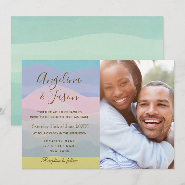 Pastel Watercolor Mariage Photo Invitation (Devant / Derrière)