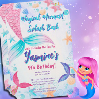 Pastel Watercolor Mermaid Birthday Einladung