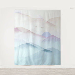 Pastel Watercolor Mountains Paysage Tapisserie