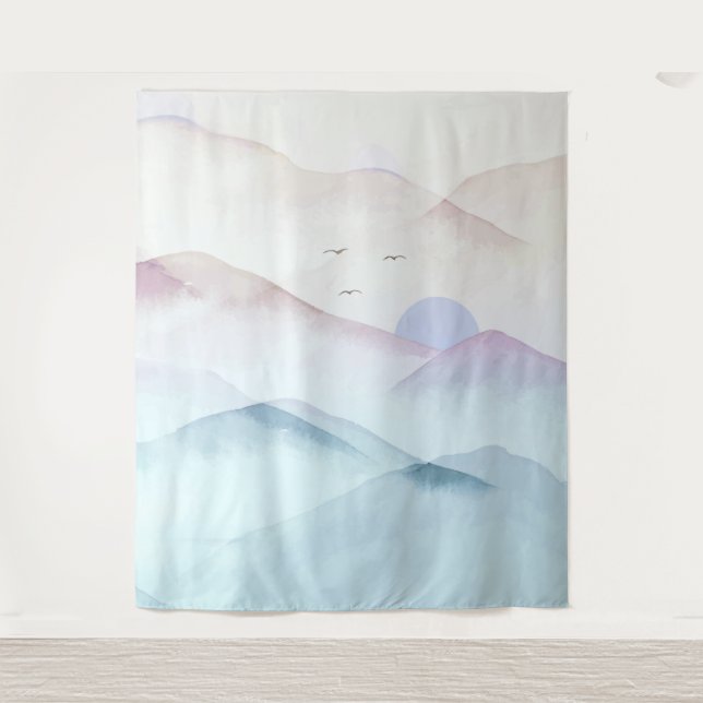 Pastel Watercolor Mountains Paysage Tapisserie (Devant)
