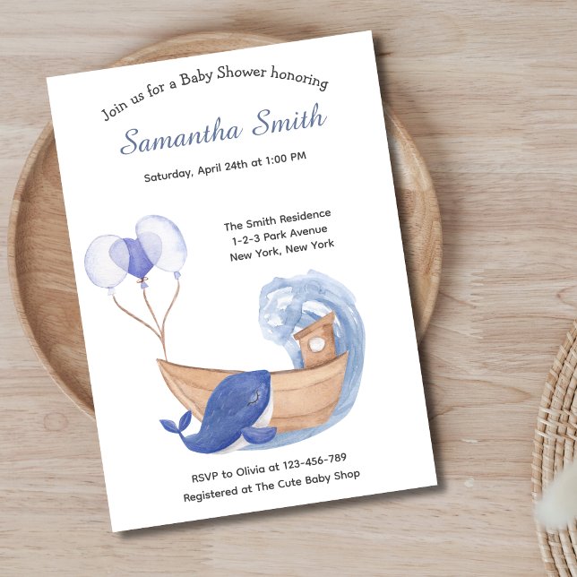 Pastel Watercolor Ocean Whale Babydusche Einladung (Pastel Watercolor Ocean Whale Baby Shower Invitation)