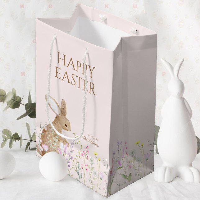 Pastel Watercolor Osterfest Bunny Egg Hunt Brunch Mittlere Geschenktüte (Von Creator hochgeladen)