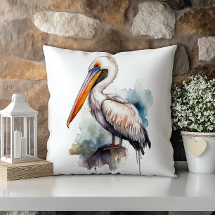 Pastel Watercolor Pelican Louisiana Staat Kissen