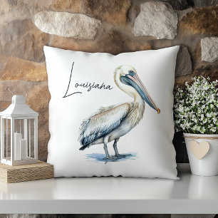 Pastel Watercolor Pelican Louisiana Staat Kissen