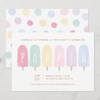 Pastel Watercolor Popsicle Girl Birthday Party Einladung