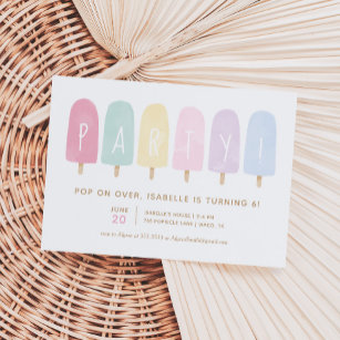 Pastel Watercolor Popsicle Girl Birthday Party Einladung
