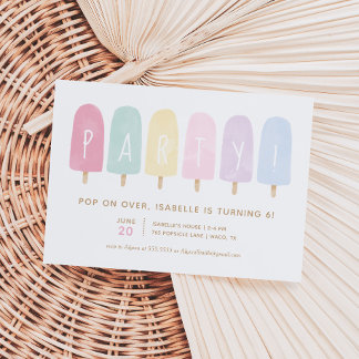 Pastel Watercolor Popsicle Girl Birthday Party Einladung