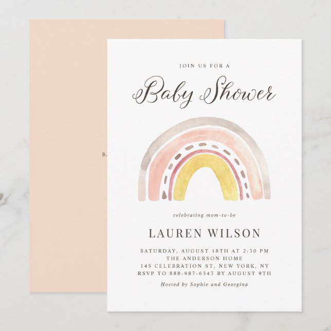 Pastel Watercolor Rainbow Baby Dusche Einladung (Vorne/Hinten)