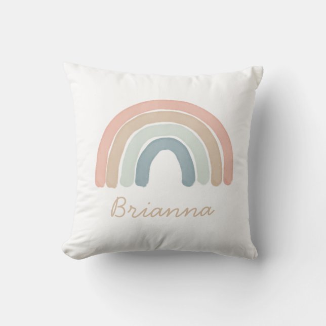 Pastel Watercolor Rainbow Name Throw Kissen (Vorderseite)