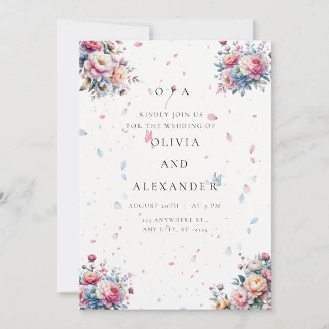 Pastel Watercolor Rose Hochzeit Einladung (Vorderseite)
