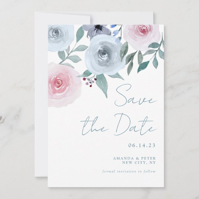 Pastel Watercolor Rose Save the Date Einladung (Vorderseite)