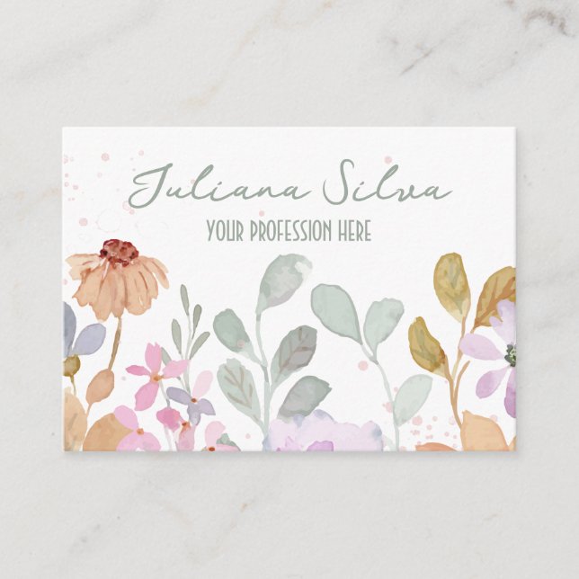 Pastel Watercolor Rustische Blume mit QR Visitenkarte (Vorderseite)