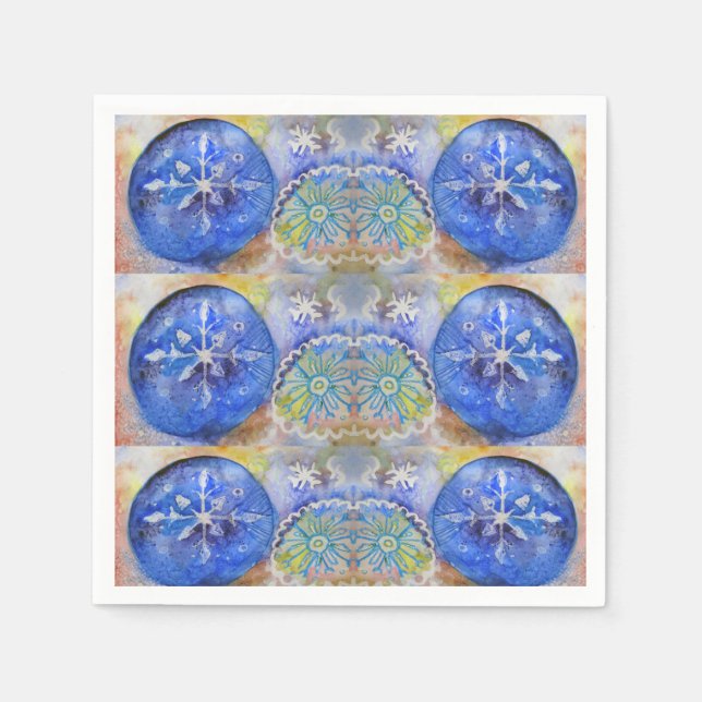 Pastel Watercolor Schneeflocken Serviette (Vorderseite)