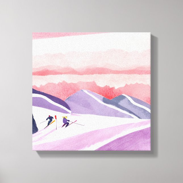 Pastel Watercolor Ski Mountain Sunset Leinwanddruck (Vorderseite)