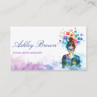 Pastel Watercolor Social Media Manager Blogger Visitenkarte