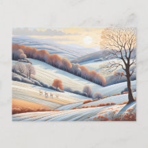 Pastel Watercolor Sonnige Winterlandschaft