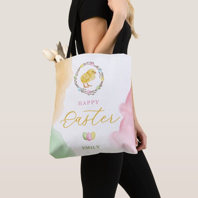 Pastel Watercolor Spots And Chick Happy Easter Tasche (Von Nahem)