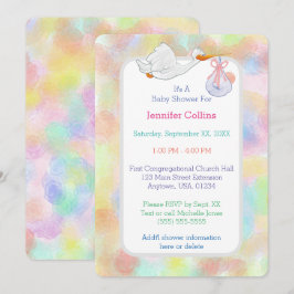 Pastel Watercolor Stork mit Bundle Baby Dusche Einladung