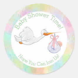 Pastel Watercolor Stork mit Bundle Baby Dusche Runder Aufkleber