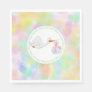 Pastel Watercolor Stork mit Bundle Baby Dusche Serviette