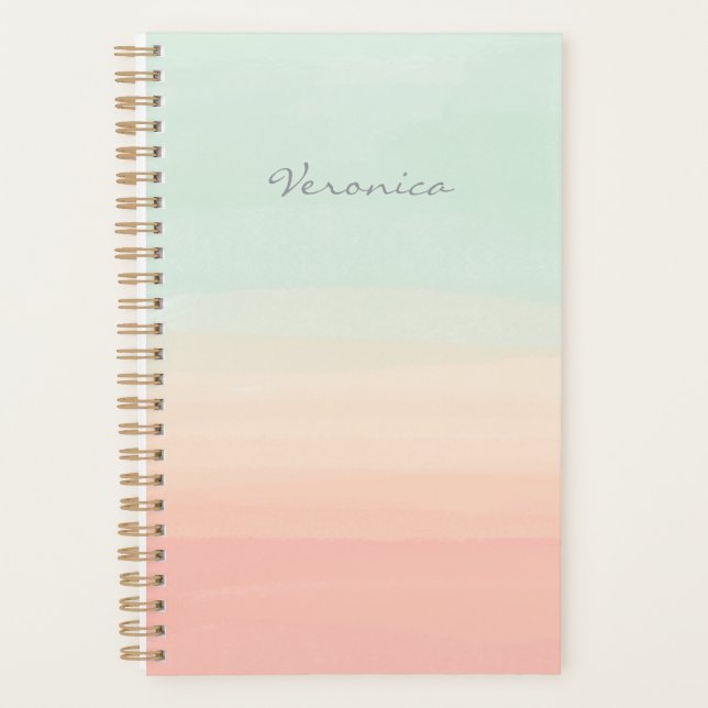 Pastel Watercolor Stripes Seafoam and Peach Name (Devant)