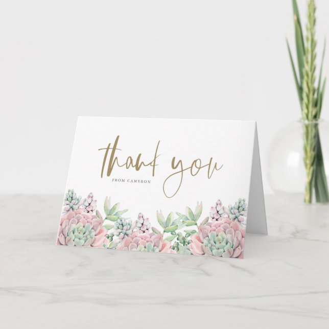 Pastel Watercolor Succulents Babydusche Dankeskarte (Vorderseite)