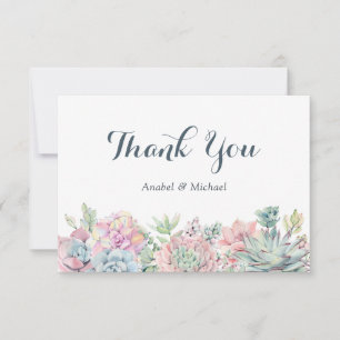 Pastel Watercolor Succulents Carte de remerciement