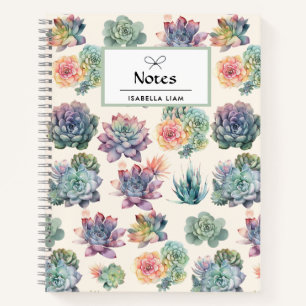 Pastel Watercolor Succulents Muster Boho Custom Notizbuch