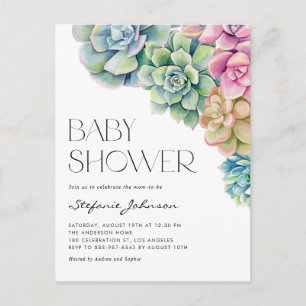 Pastel Watercolor Succulents Summer Baby Dusche Einladungspostkarte