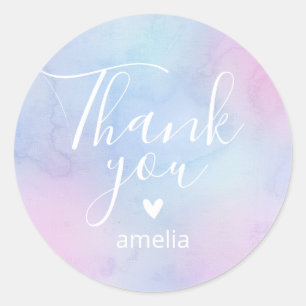 Pastel Watercolor Vielen Dank Name Lila Runder Aufkleber