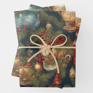 Pastel Watercolor Viktorianische Weihnachtsschmuck Geschenkpapier Set