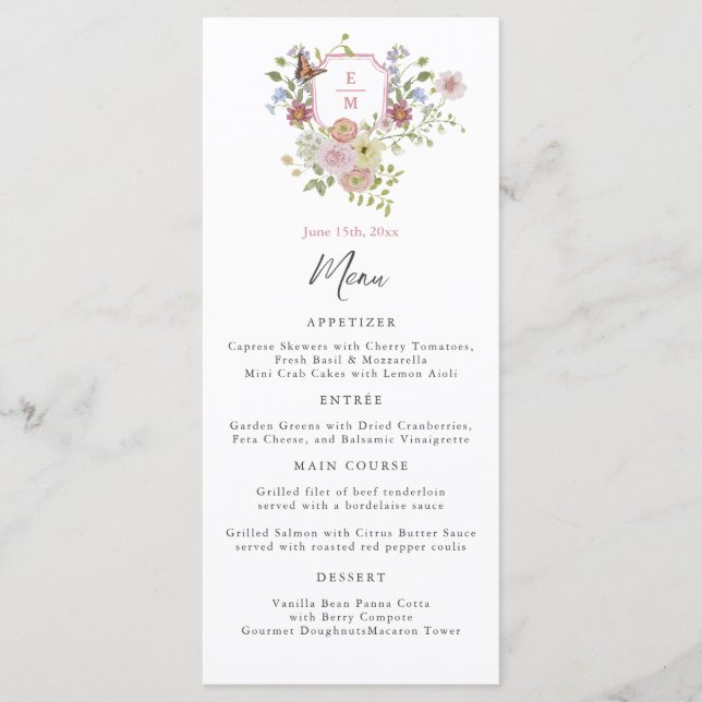 Pastel Watercolor Wildblume Wedding Menu Menükarte (Vorderseite)