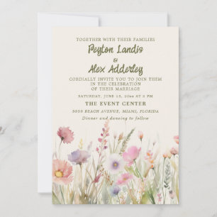 Pastel Watercolor Wildblumen Hochzeit Einladung