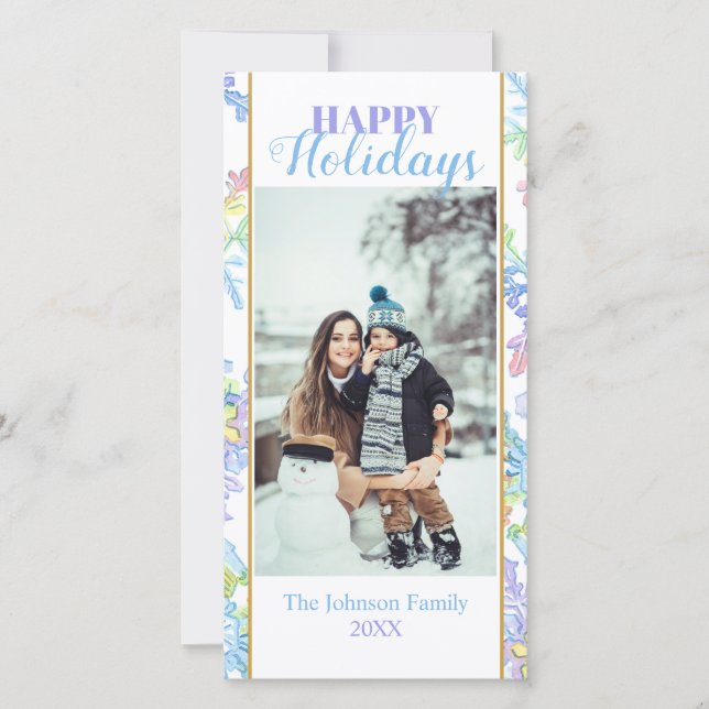 Pastel Watercolor Winter Snowflake Foto Weihnachte (Vorderseite)